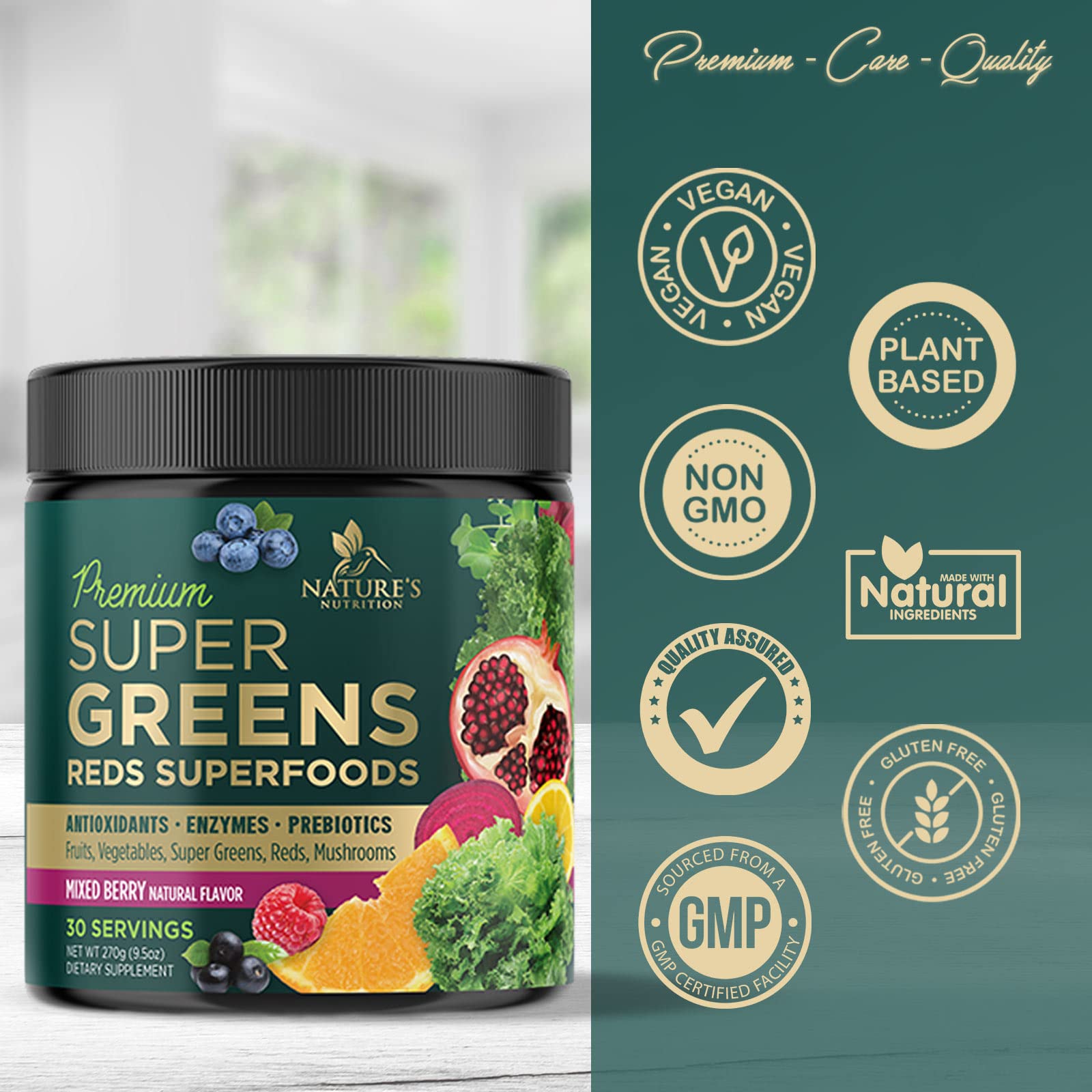 Greens Superfood Powder Supplement - Super Green Smoothie Mix Blend with Spirulina Nature's NutritionBuy Supplements Australia