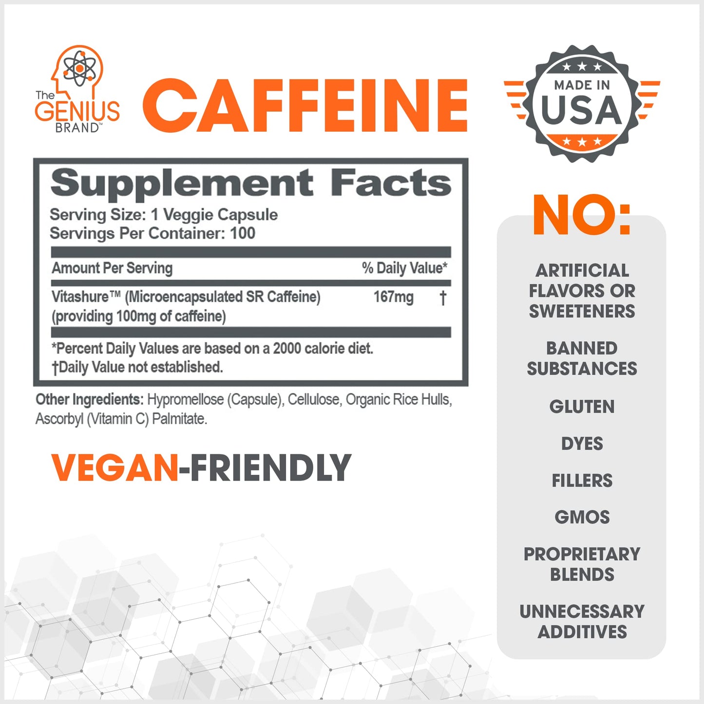 Genius Caffeine Pills 100mg, Extended-Release Microencapsulated Caffeine Pills The Genius BrandBuy Supplements Australia
