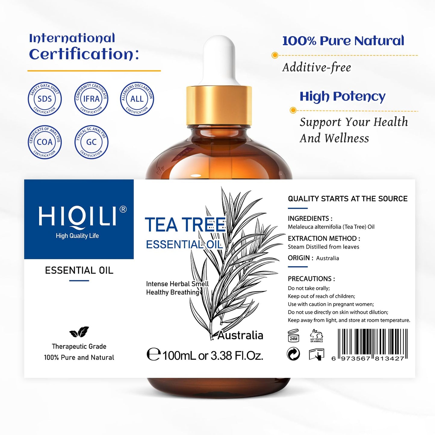 HIQILI Tea Tree Essential Oil (100 ML), 100% Pure for Toenail Fungus, Hair Damage HIQILIBuy Supplements Australia