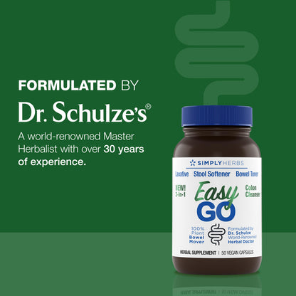 Simply Herbs Easy Go Bowel Mover - Adult Cleansing Supplement for Colon Health Support - Bowel Movement Aid - Stool Softener - Daily-Use Laxative - Plant-Based Ingredients - Vegan - 50 Count Dr. Schulze'sBuy Supplements Australia