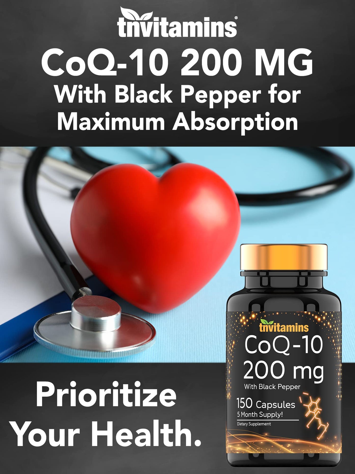 tnvitamins Ultra Potent CoQ-10 200 MG - 150 Capsules with Black Pepper Extract tnvitaminsBuy Supplements Australia