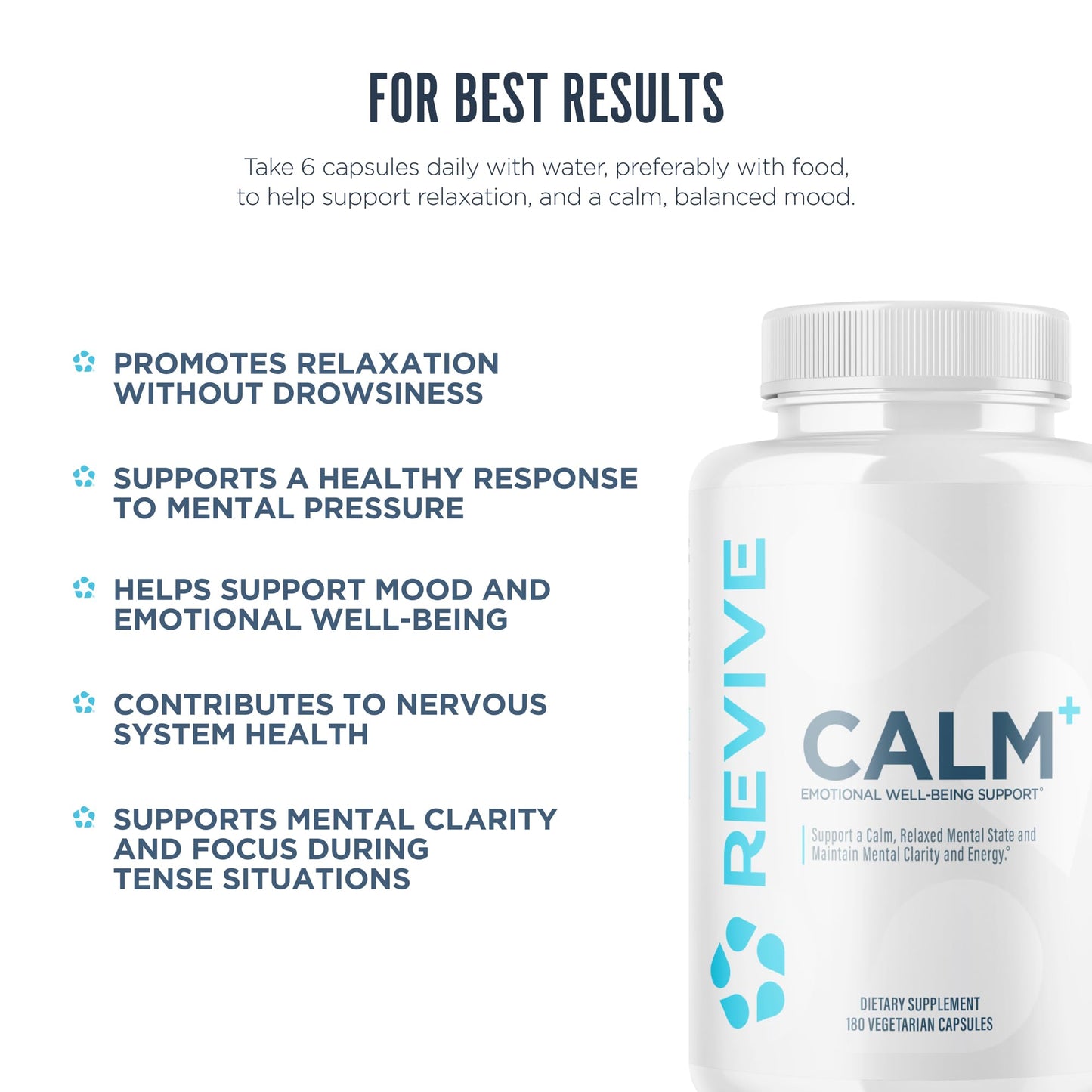 Revive MD Calm, Emotional Well-Being Support Supplement - Stress Management for Men & Women - Mood Enhancement Supplement Promotes Relaxation with L-Theanine, GABA & 5-HTP (180 Capsules, 30 Servings) ReviveBuy Supplements Australia