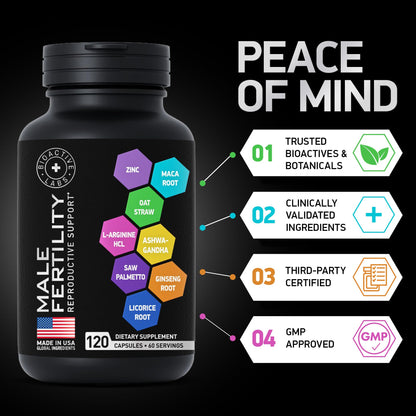 Fertility Supplements for Men - Zinc, Maca, Ashwagandha, L-Arginine - Male Vitality Conception for Him - Count and Motility Pregnancy Aid - Vitamins and Male Fertility Support Supplement - 120 Pills BIOACTIVE LABSBuy Supplements Australia