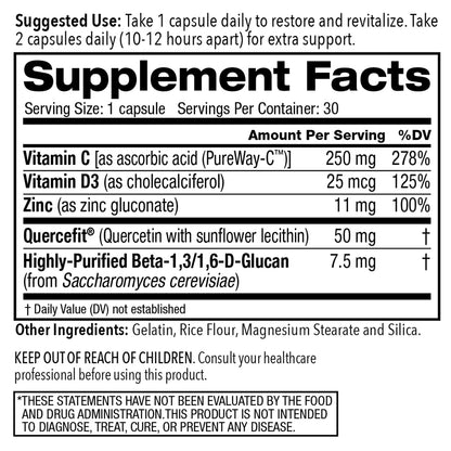 Juvenon AgeRenew Beta Glucan Anti Aging Immunity Support Supplement, Beta Glucan with Zinc Quercetin for Immune Defense Boost JuvenonBuy Supplements Australia