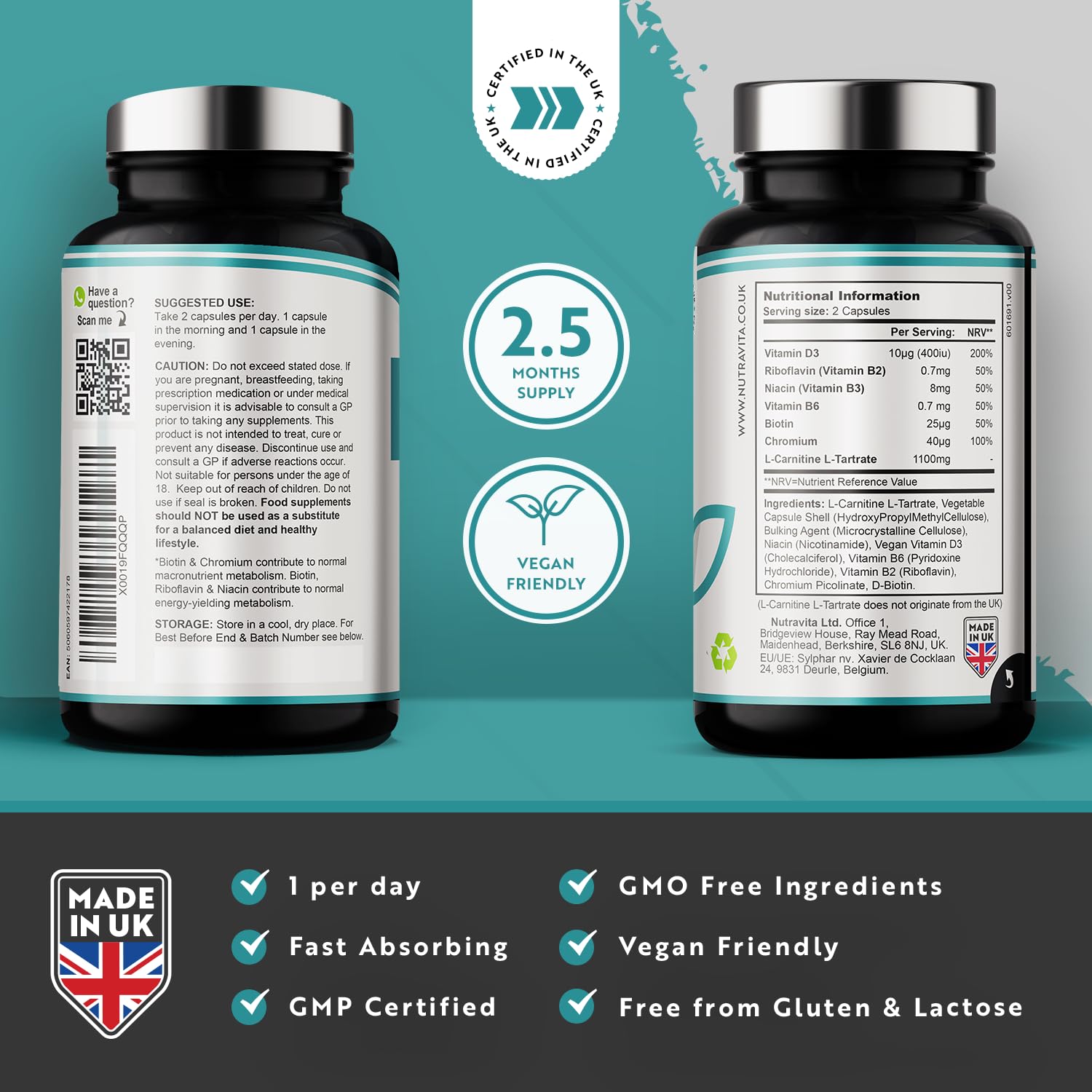 L-Carnitine Complex - High Strength Capsules with Added Riboflavin, Biotin, Chromium NutravitaBuy Supplements Australia