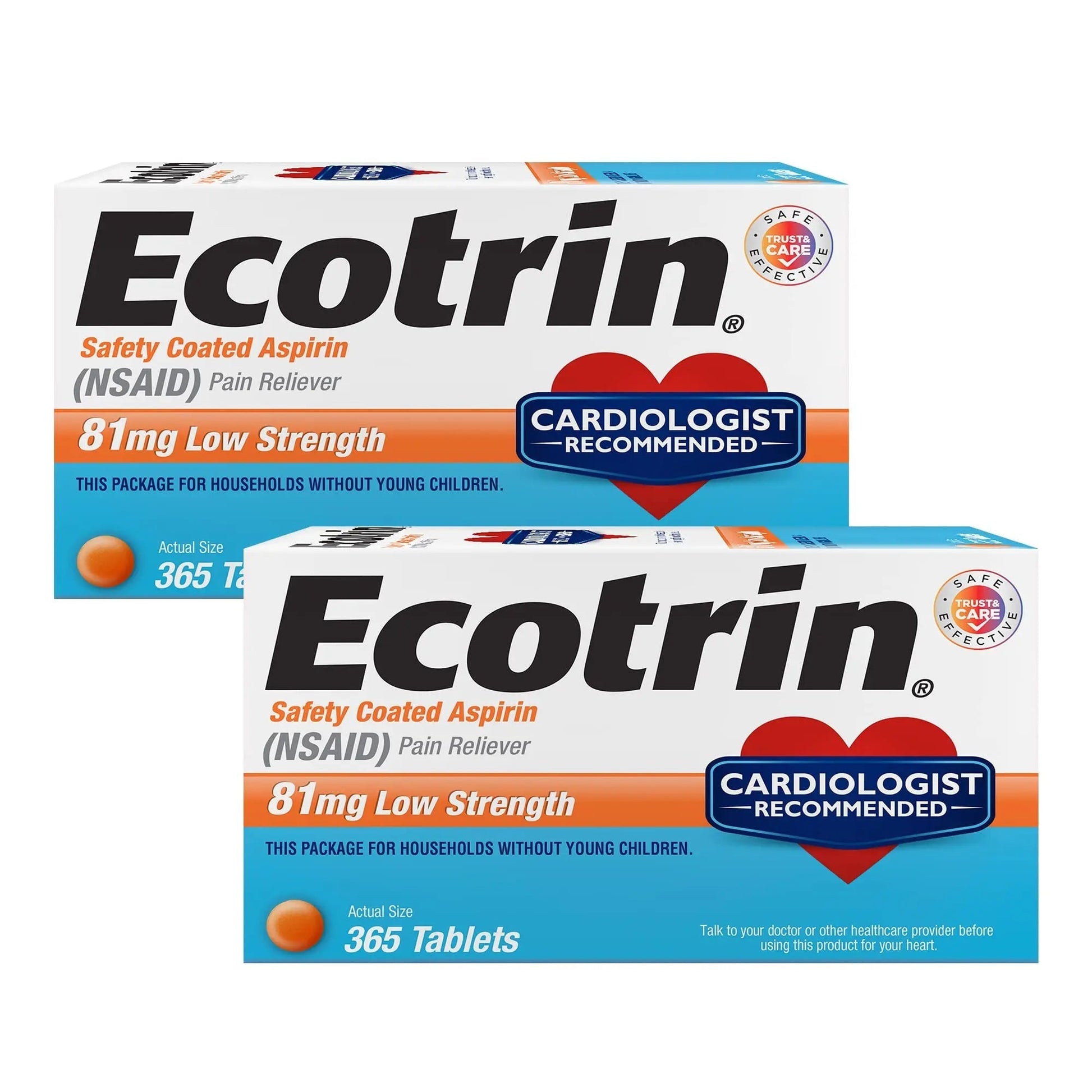 Ecotrin Low Strength Safety Coated Aspirin | NSAID | 81mg | 365 Tablets (2 Pack) EcotrinBuy Supplements Australia