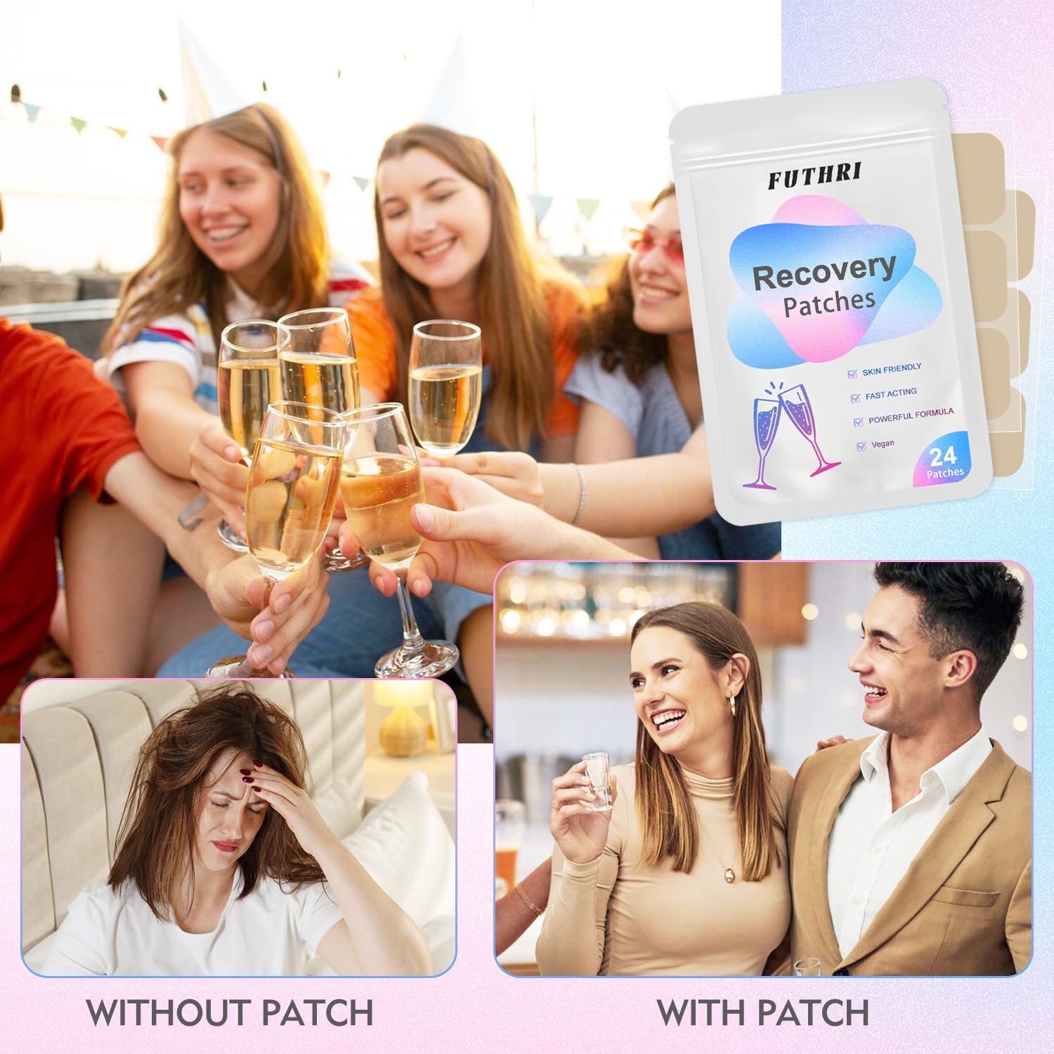 FUTHRI Recovery Patch 24 Pack: Wake Up Refreshed with Natural Ingredients - Waterproof & Skin-Friendly - Pre-Drink Patch for Festivals & Nights Out FUTHRIBuy Supplements Australia