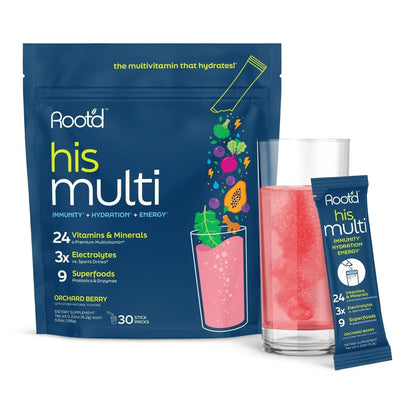Root'd Multivitamin Powder for Men - 24 Vitamins & Minerals with 3X Electrolytes, 9 Organic Superfoods, Probiotics & Enzymes Root'd