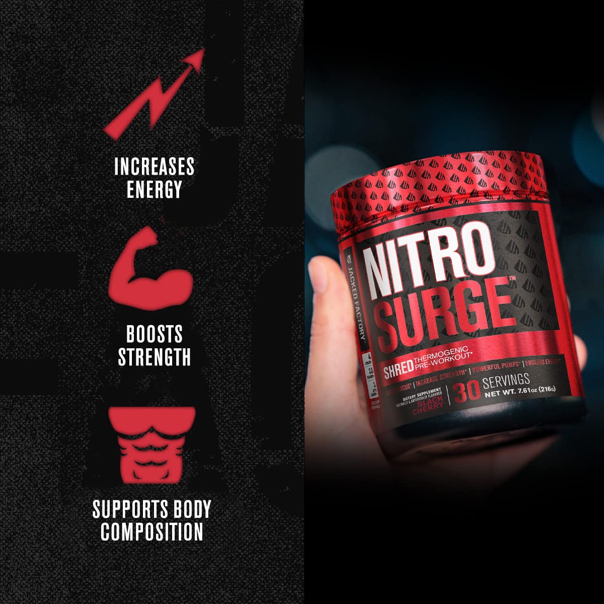 Jacked Factory Nitrosurge Pre-Workout in Sour Peach Rings & Fruit Punch Nitrosurge Shred Thermogenic Pre-Workout for Men & Women
