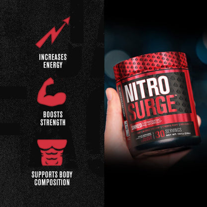 Jacked Factory Nitrosurge Pre-Workout in Sour Peach Rings & Fruit Punch Nitrosurge Shred Thermogenic Pre-Workout for Men & Women
