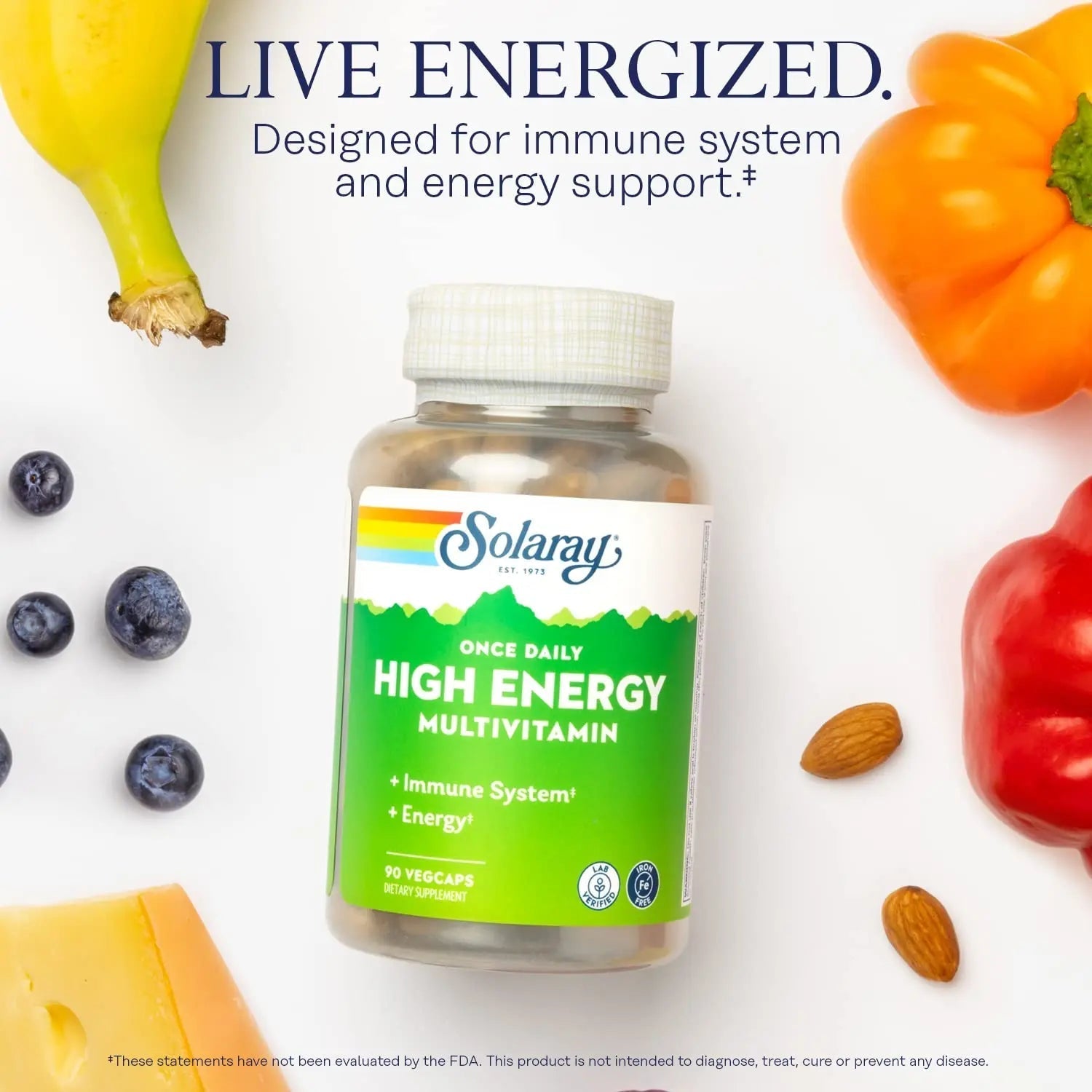 SOLARAY Once Daily High Energy Multivitamin, Iron Free, Immune System and Energy Support, Whole Food and Herb Base Ingredients SOLARAY