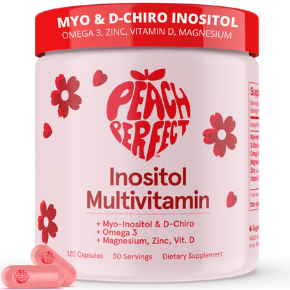 Peach Perfect Inositol Multivitamin – Myo-Inositol & D-Chiro 40:1 Blend, Omega-3, Vitamin D3, Magnesium, Zinc – Supports Women’s Health