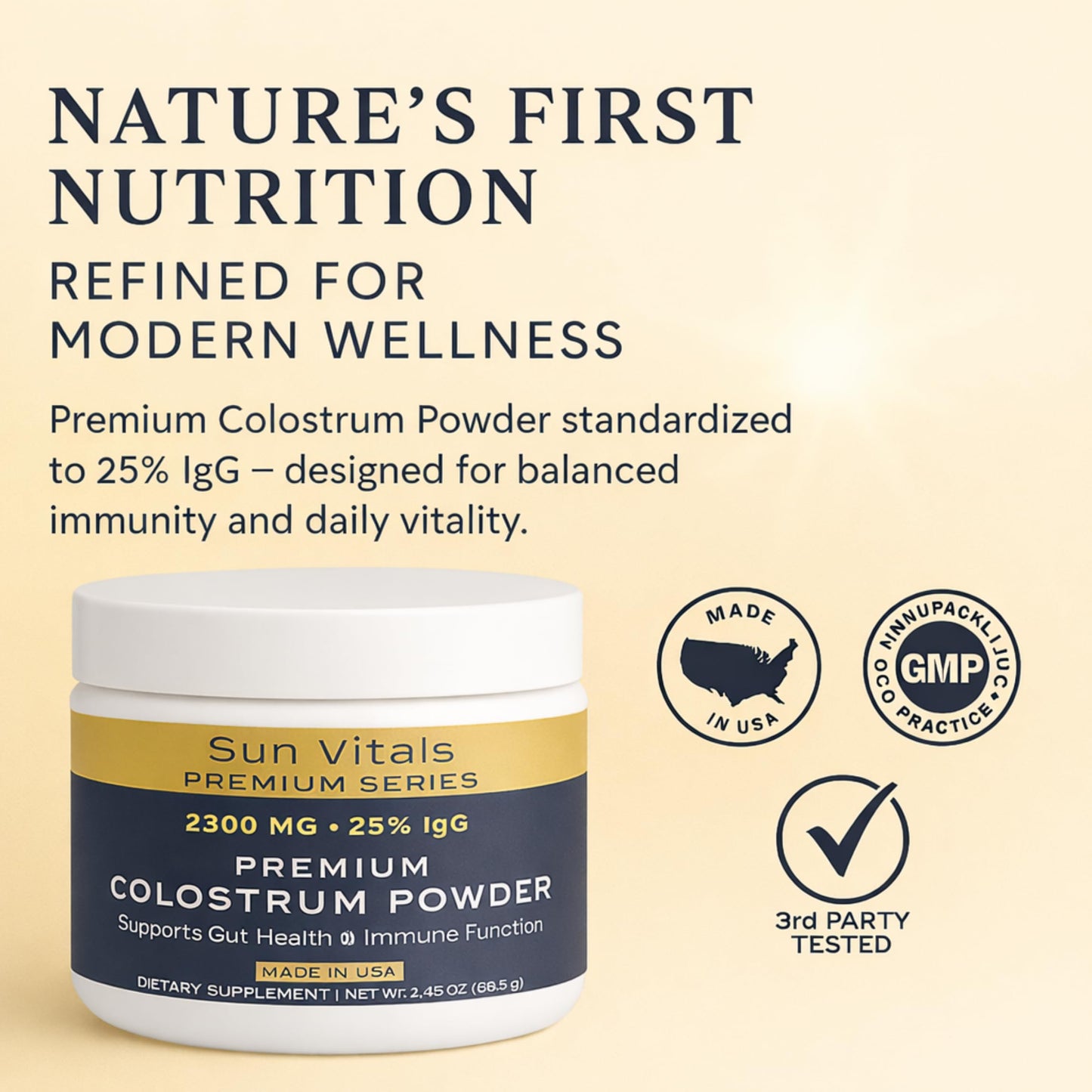 Sun Vitals Bovine Colostrum Powder 2300mg – 575mg IgG Per Serving | 25% IgG Standardized | Gut Health & Immune Support | No Fillers, No Capsules | GMP-Certified, 3rd Party Tested | 30 Servings Sun VitalsBuy Supplements Australia
