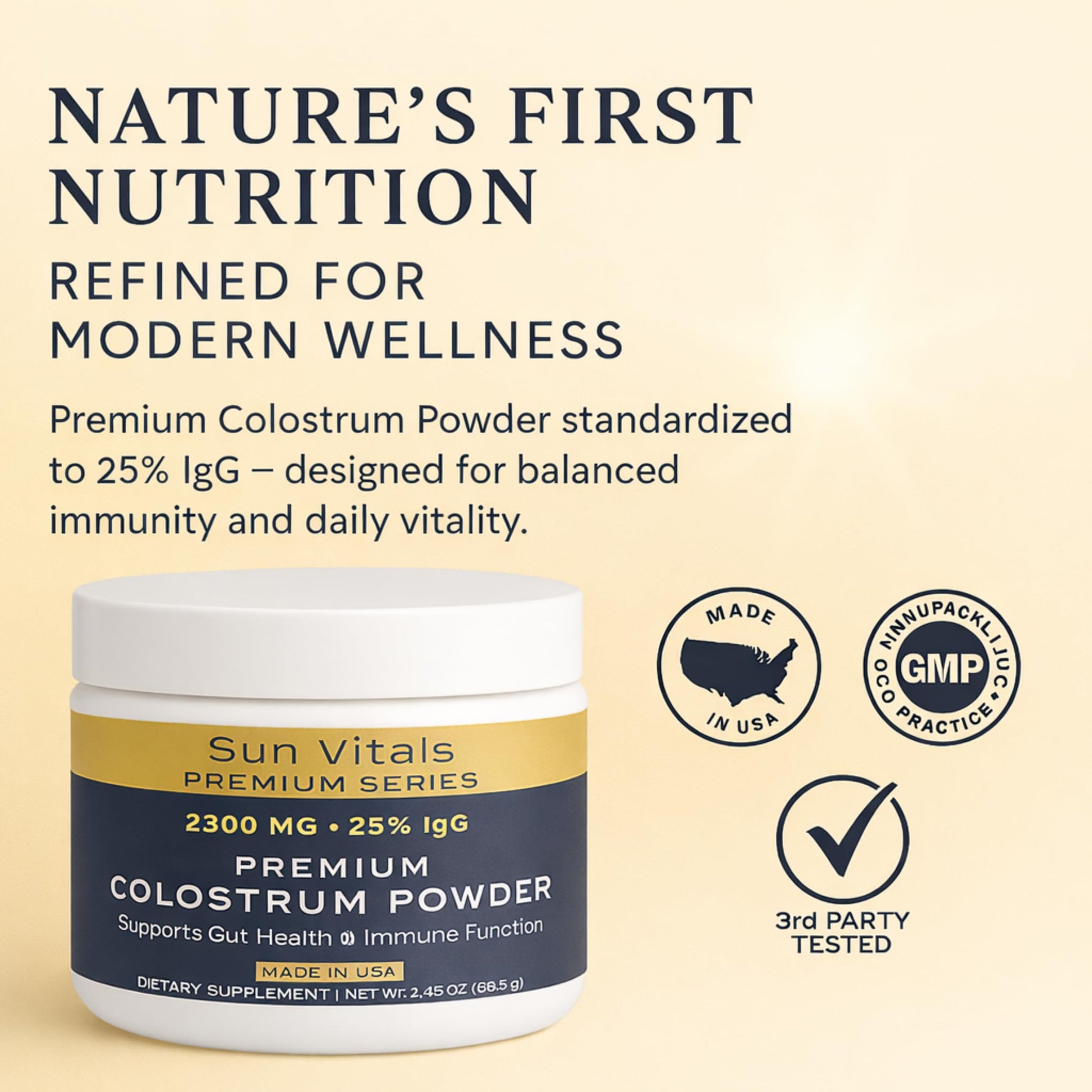 Sun Vitals Bovine Colostrum Powder 2300mg – 575mg IgG Per Serving | 25% IgG Standardized | Gut Health & Immune Support | No Fillers, No Capsules | GMP-Certified, 3rd Party Tested | 30 Servings Sun VitalsBuy Supplements Australia