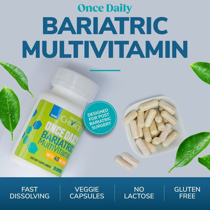 Bariatric Choice Multivitamin & Calcium Bundle (1-Month Supply) | 45mg Iron Multivitamin + 500mg Calcium Citrate with D3 & Probiotics | Bariatric Choice