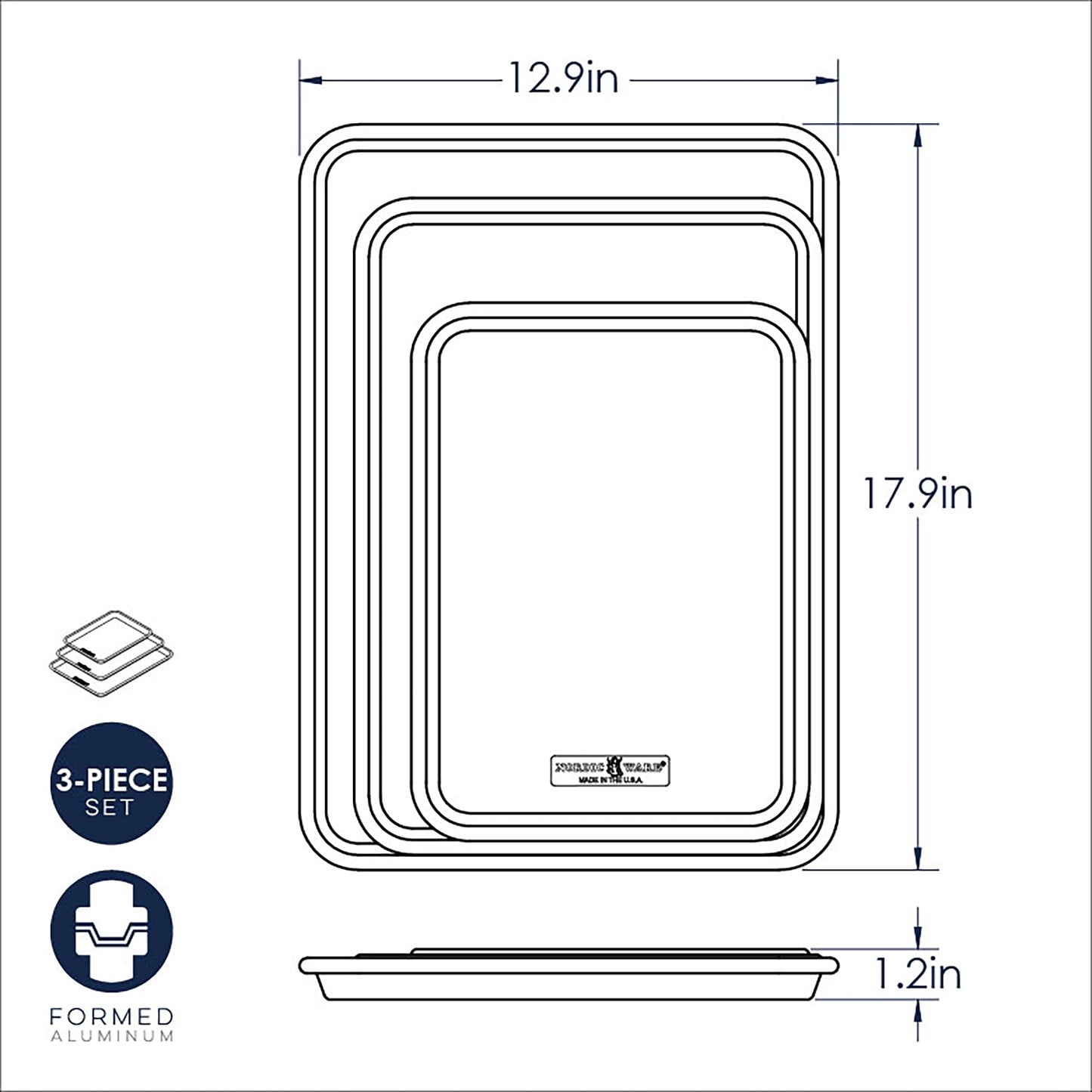 Nordic Ware Naturals 3 Piece Set - USA Made Aluminum Commercial Quality Sheet Pan for Baking or Roasting, Encapsulated Galvanized Steel Rim Prevents Warping; Half Sheet, Jelly Roll and Quarter Sheet Nordic WareBuy Supplements Australia