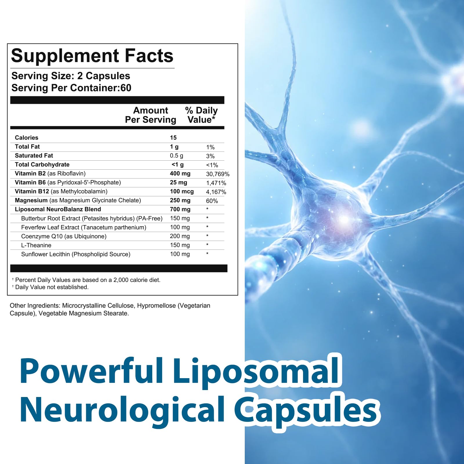 DQQI Migraine Relief Supplement | 120 Capsules Liposomal Neurological Health Formula with Magnesium Glycinate, Riboflavin (Vitamin B2) & Feverfew | Daily Brain Function DQQIBuy Supplements Australia