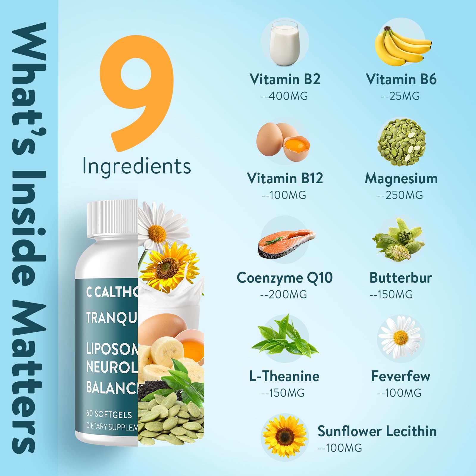 C Calthorvitana Migraine Relief Supplement – Liposomal Riboflavin, Vitamin B2 B6 & B12, Magnesium, CoQ10, L-Theanine, PA-Free Butterbur & Feverfew – Natural Head & Nerve – 60 Softgels C CalthorvitanaBuy Supplements Australia