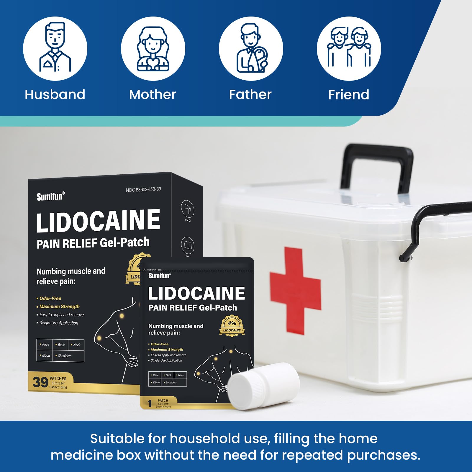 Sumifun 4% Lidocaine Patches,Maximum Strength Pain Relieving Patch Back, Shoulder, Joints, Knee Pain Relief and Muscle Soreness - 8 Hour Pain Relief (39 Count(Pack of 1)) SumifunBuy Supplements Australia