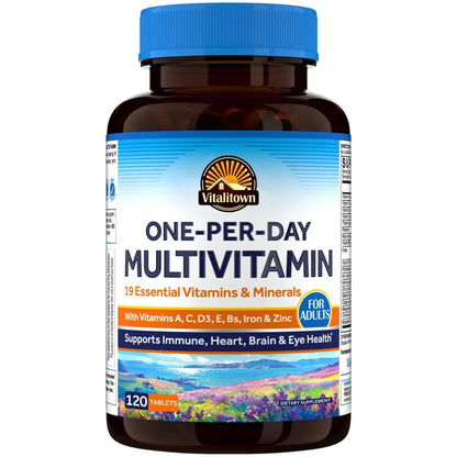 Vitalitown Multivitamin for Women & Men, with Iron, Zinc, Vitamin D3, A, C, B, E, 19 Key Nutrients, One Per Day Vitalitown