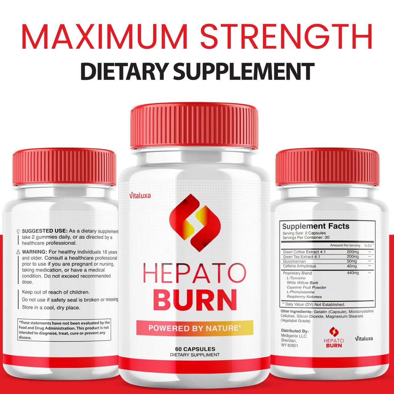 Hepato Burn Capsules - HepatoBurn Supplement Pills Advanced Formula Wait Premium Blend All Natural Loss Support for Men Women, Hepataburn Reviews Maximum Strength Burner Health Wellness (60 Capsules) VitaluxaBuy Supplements Australia