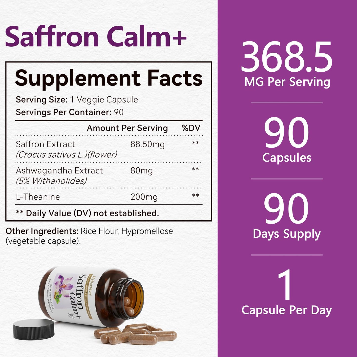 HyberVive Saffron Supplements with Ashwagandha & L-Theanine - 368.5MG - Mood Balance, Stress Relief & Mental Clarity – Cortisol Support for Women & Men, Made in USA, 90 Vegan Capsules HyberViveBuy Supplements Australia