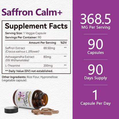 HyberVive Saffron Supplements with Ashwagandha & L-Theanine - 368.5MG - Mood Balance, Stress Relief & Mental Clarity – Cortisol Support for Women & Men, Made in USA, 90 Vegan Capsules HyberViveBuy Supplements Australia