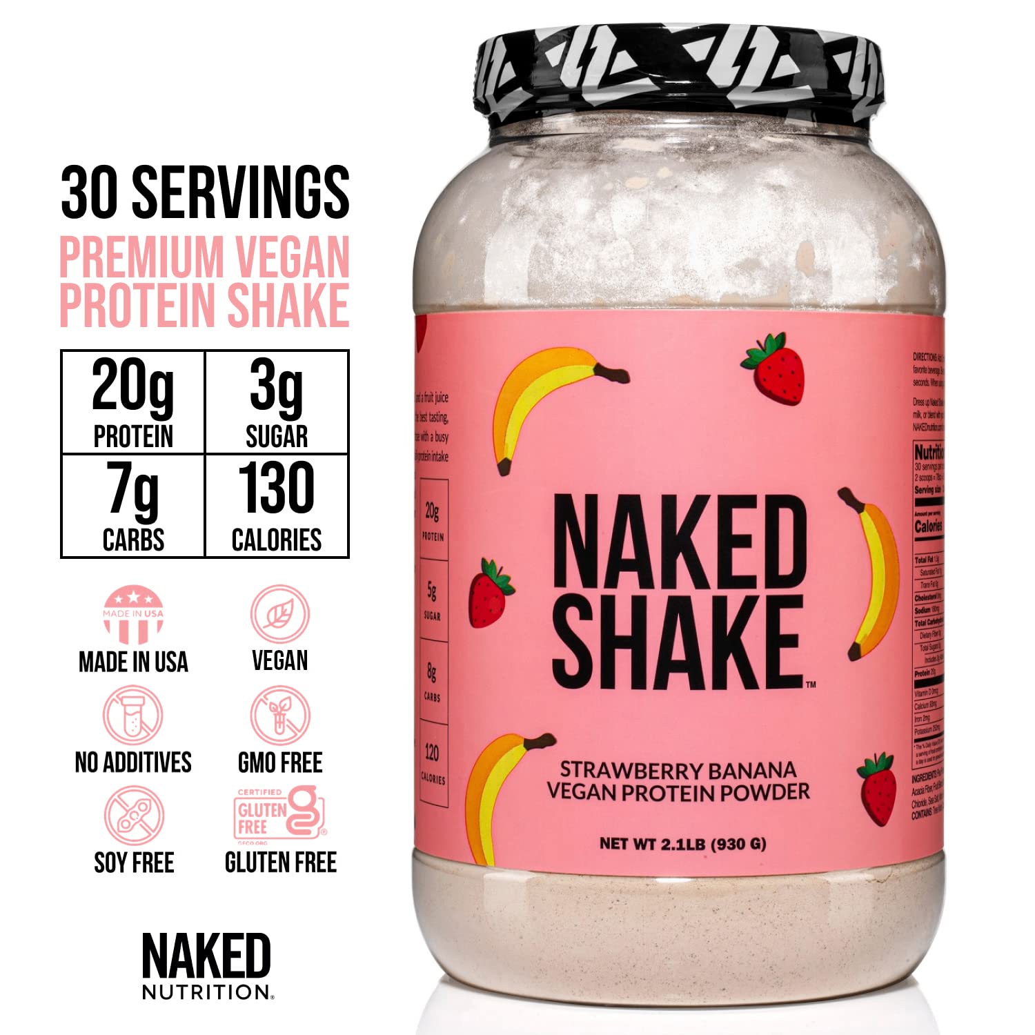 NAKED nutrition Naked Shake - Vegan Protein Powder, Strawberry Banana - Flavored Plant NAKEDBuy Supplements Australia