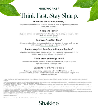 Shaklee MindWorks® - Brain Health Supplement for Brain Sharpness & Focus - Supported Nutrients & Extracts - Chardonnay Grape Seed Polyphenols, Guarana Extract, Vitamins B6, B12, Folate - 30 Tablets ShakleeBuy Supplements Australia
