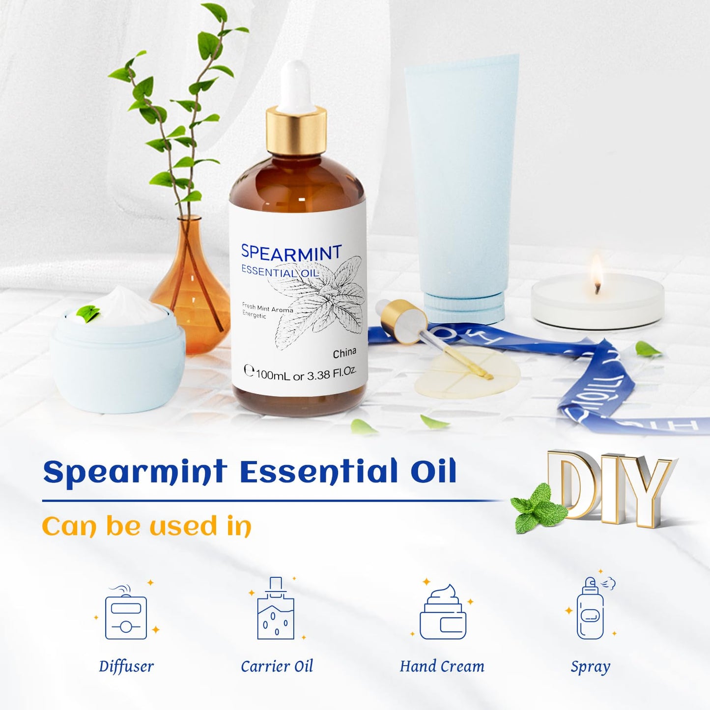 HIQILI 100ML Spearmint Essential Oil for Skin Care -100% Pure Treatment Grade - 3.38 Fl Oz. HIQILIBuy Supplements Australia