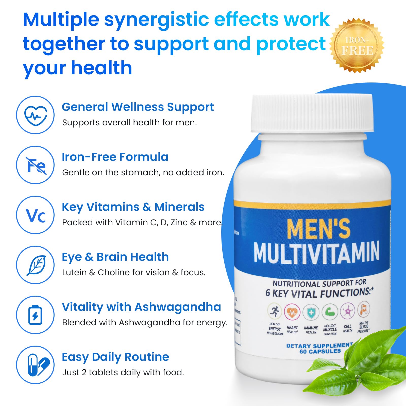 ssumiao Men's Multivitamins Contain 50+ Nutrients Including Vitamin D Daily, Supplement with Vitamin B12, Zinc, Magnesium, Men's Once Daily Multivitamin - 60 Tablets ssumiaoBuy Supplements Australia