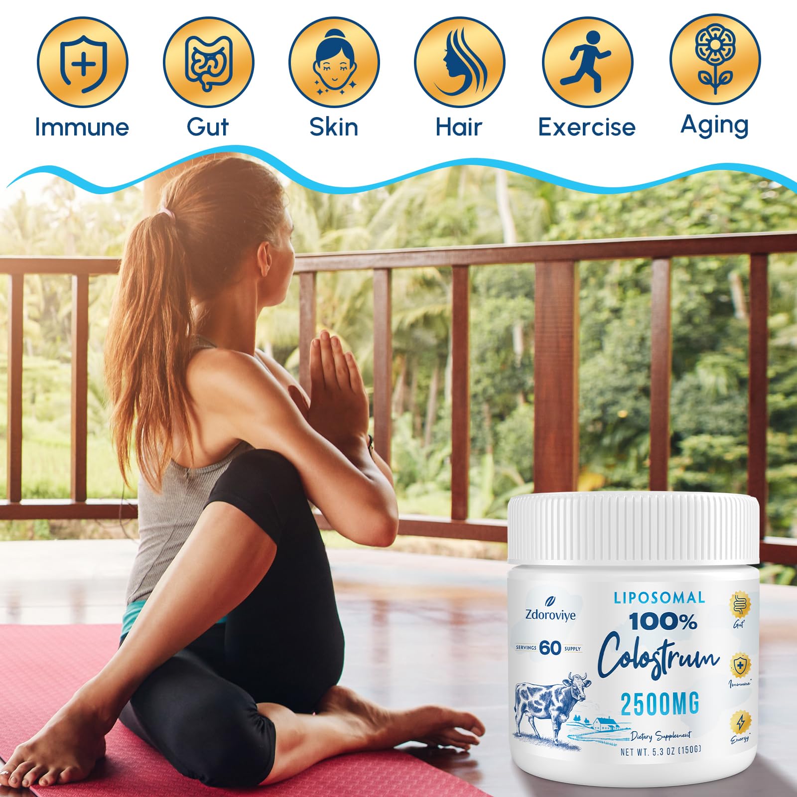 Zdoroviye Liposomal Bovine Colostrum Powder Supplement 2500 mg, Higher Absorption Than Regular Bovine Colostrum (60 Servings) ZdoroviyeBuy Supplements Australia