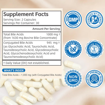 Florvyn Conjugated Bile Acid Supplement 1000mg – Supports Fat Digestion & Absorption of Fats & Fat-Soluble Nutrients, Gut Comfort & Nutrient Utilization, 60 Capsules, 30 Day Supply FlorvynBuy Supplements Australia