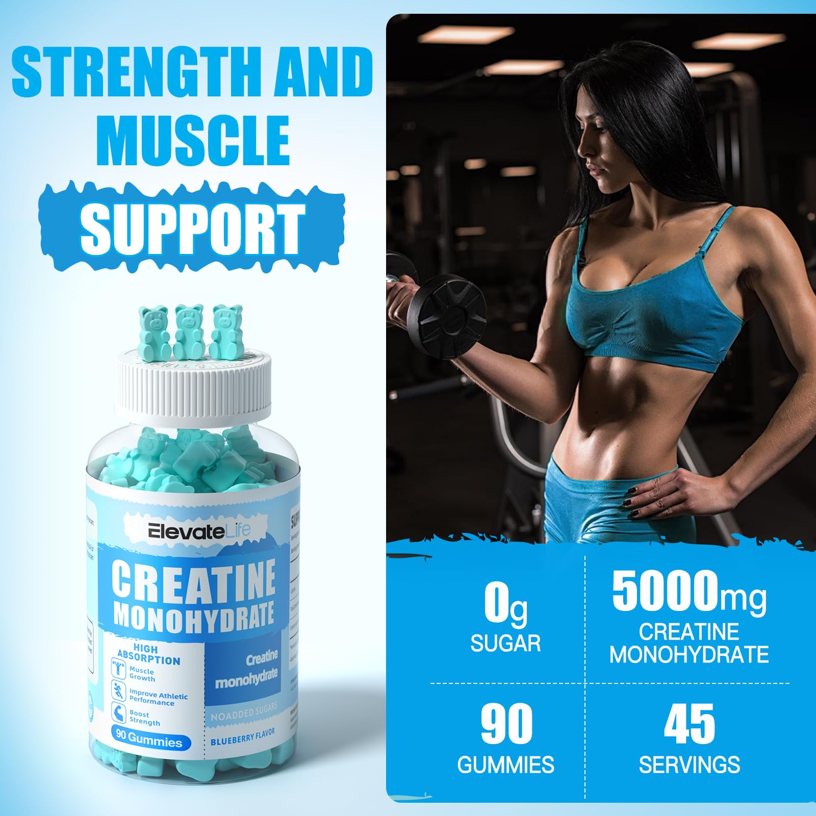ElevateLife Creatine Monohydrate Gummies 5000mg for Men & Women, Chewables ElevateLifeBuy Supplements Australia