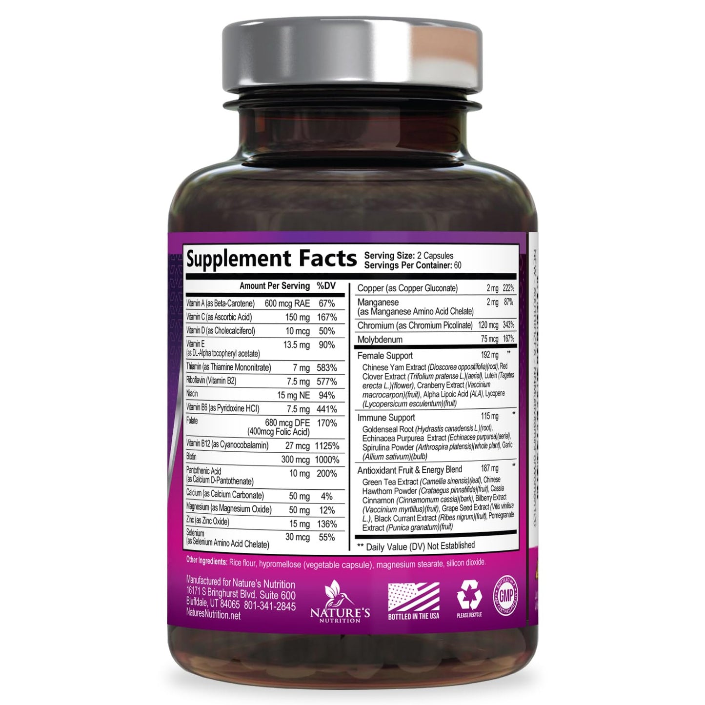 Multivitamin for Women - with Vitamins A, C, D, E, B6, B12, Zinc, Calcium & Magnesium, Womens Daily Multi Vitamin Multimineral Supplement for Bone Health, Energy & Immune Support - 120 Capsules Nature's NutritionBuy Supplements Australia