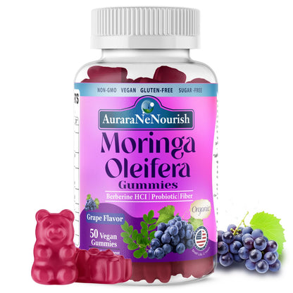 AuraraNeNourish Organic Moringa Oleifera Gummies for Women & Men, 8-in-1 Superfood Blend w. Berberine HCl & Moringa Leaf Extract for GLP-1 Support & Energy Immune Joint & Gut Health Sugar-Free AuraraNeNourishBuy Supplements Australia