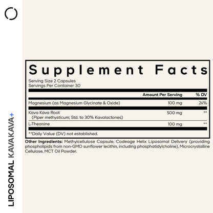 Codeage Liposomal Kava Kava+ Supplement - 500 mg 30% Kavalactones with Magnesium Glycinate - Magnesium Oxide - L-Theanine - Liposomal Delivery