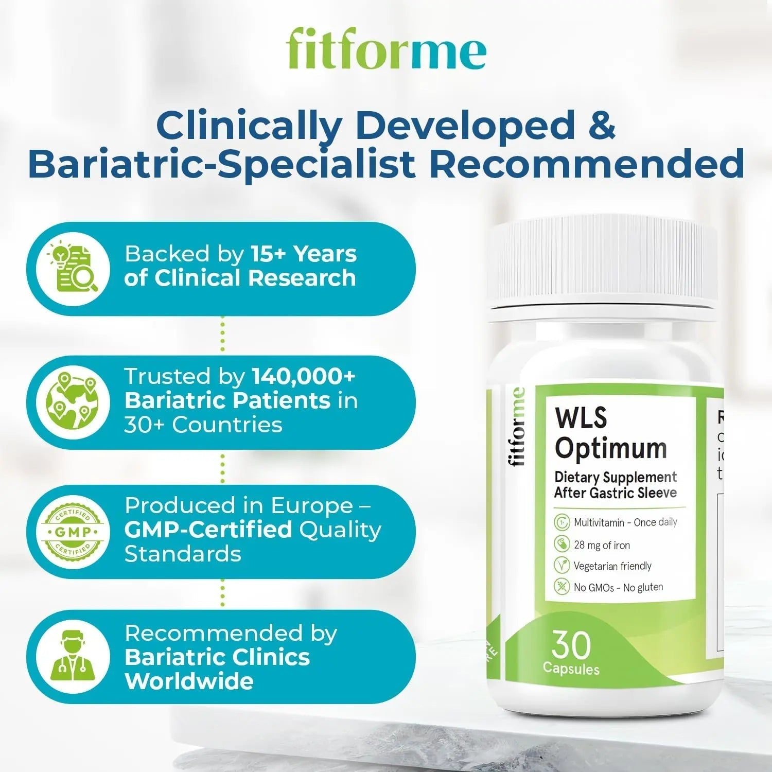 FitForMe Bariatric Multivitamin, Tailored for Gastric Sleeve Surgery – One-a-Day Capsule, 30-Day Supply, Easy-to-Swallow WLS Optimum Capsule FitForMe