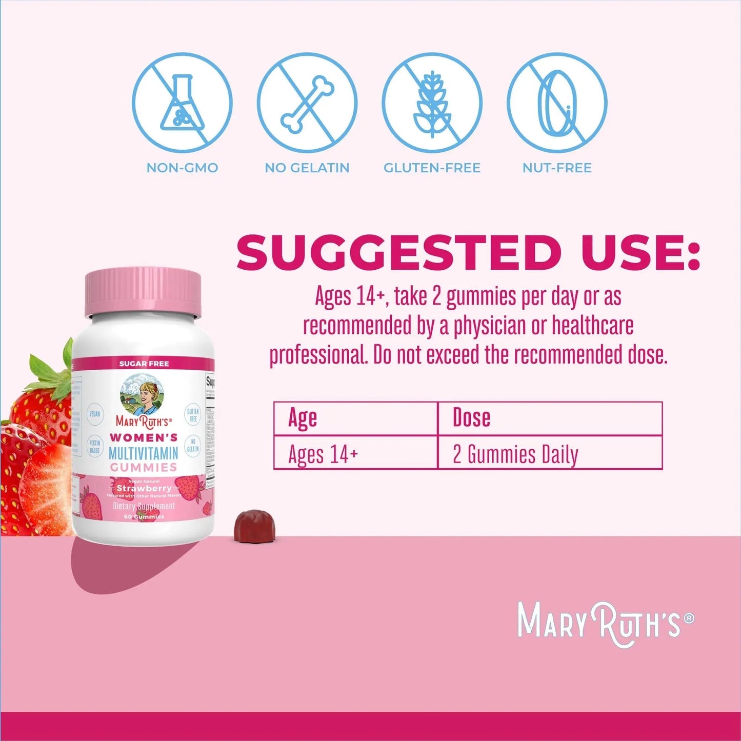 MaryRuth's Multivitamin Gummies for Women (Strawberry) & Liquid Nighttime Multimineral (Coconut, 15.22oz) | Clean Label Project Verified MARYRUTH'S