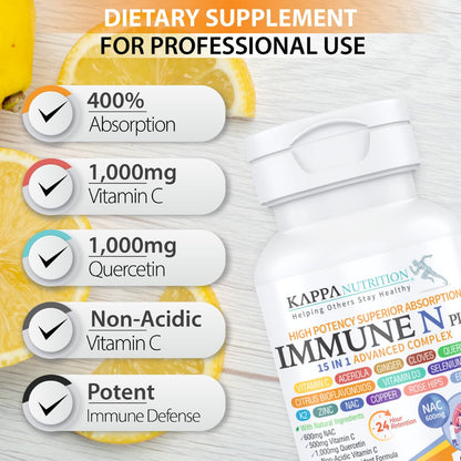 (90 Capsules), NAC 600mg, Quercetin 1,000mg, Vitamin C 500mg, Zinc 50mg, Vitamin D3 5,000iu, Selenium, Copper, Acerola, Ginger, Rutin, Citrus Bioflavonoids, Rose Hips, Echinacea, Immune N Plus 15 in 1 KAPPA NUTRITIONBuy Supplements Australia