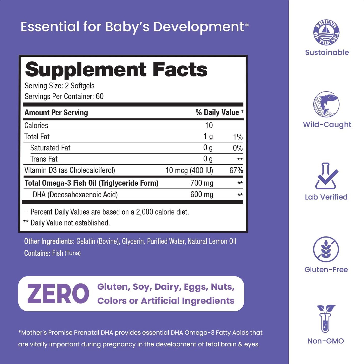 Prenatal DHA for Women 600mg + 400 IU Vitamin D3 | 120 Softgels | Supports Brain Health | Triglyceride Omega 3 Fish Oil DHA Prenatal Vitamins for Pregnancy & Nursing | 300mg per Capsule Mother's PromiseBuy Supplements Australia