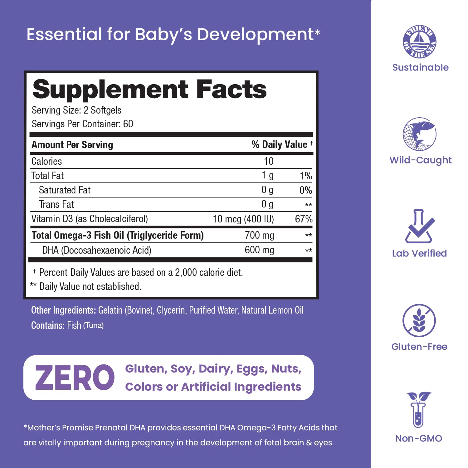 Prenatal DHA for Women 600mg + 400 IU Vitamin D3 | 120 Softgels | Supports Brain Health | Triglyceride Omega 3 Fish Oil DHA Prenatal Vitamins for Pregnancy & Nursing | 300mg per Capsule Mother's PromiseBuy Supplements Australia