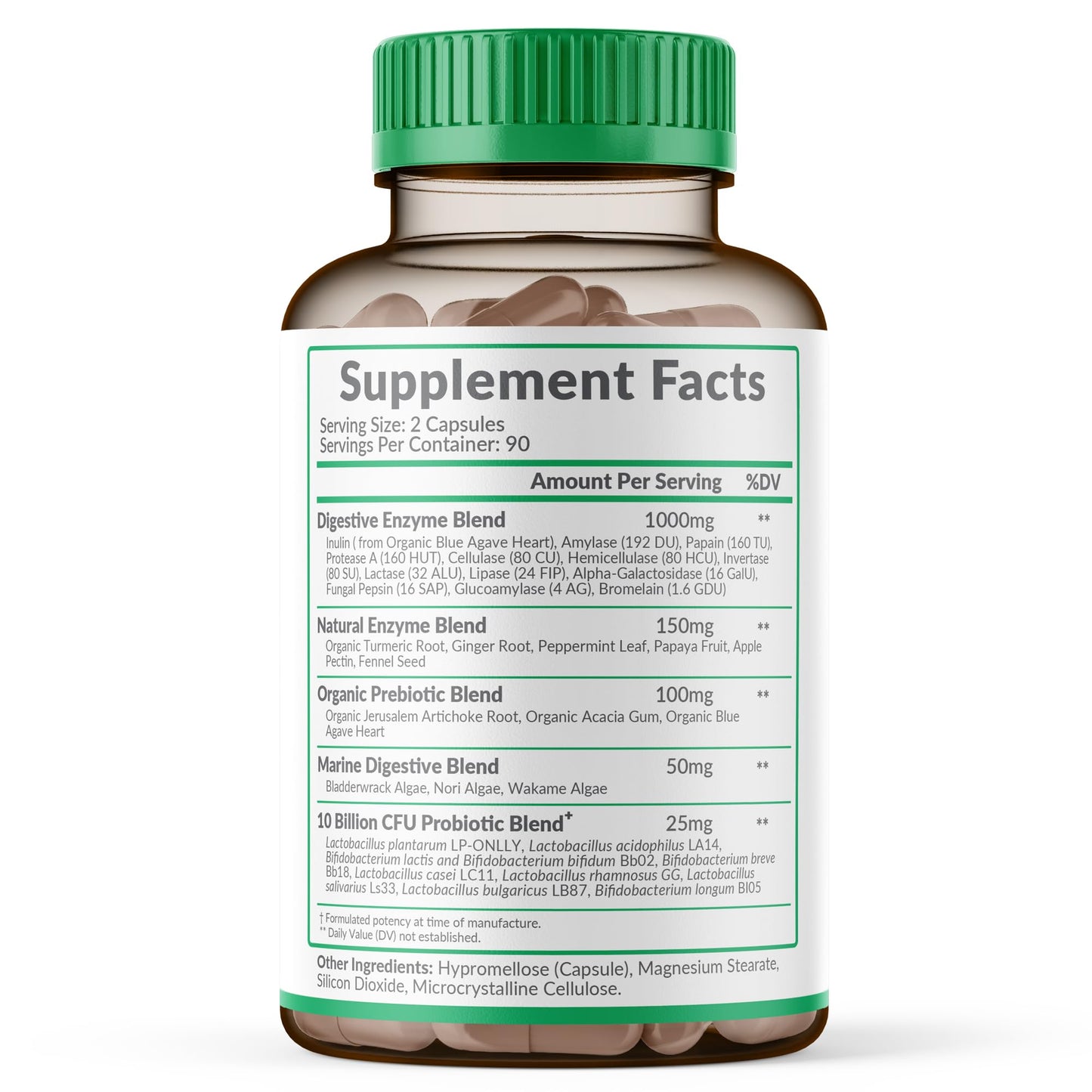 Wholesome Wellness Digestive Enzymes 1000MG Plus Prebiotics & Probiotics Supplement, 180 Capsules, Organic Plant-Based Vegan Formula for Digestion