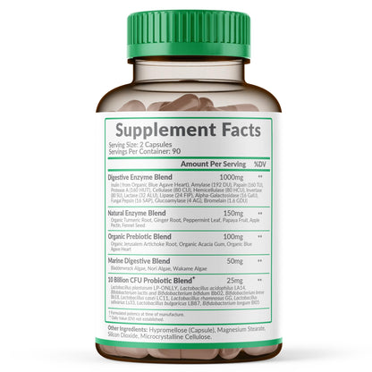 Wholesome Wellness Digestive Enzymes 1000MG Plus Prebiotics & Probiotics Supplement, 180 Capsules, Organic Plant-Based Vegan Formula for Digestion