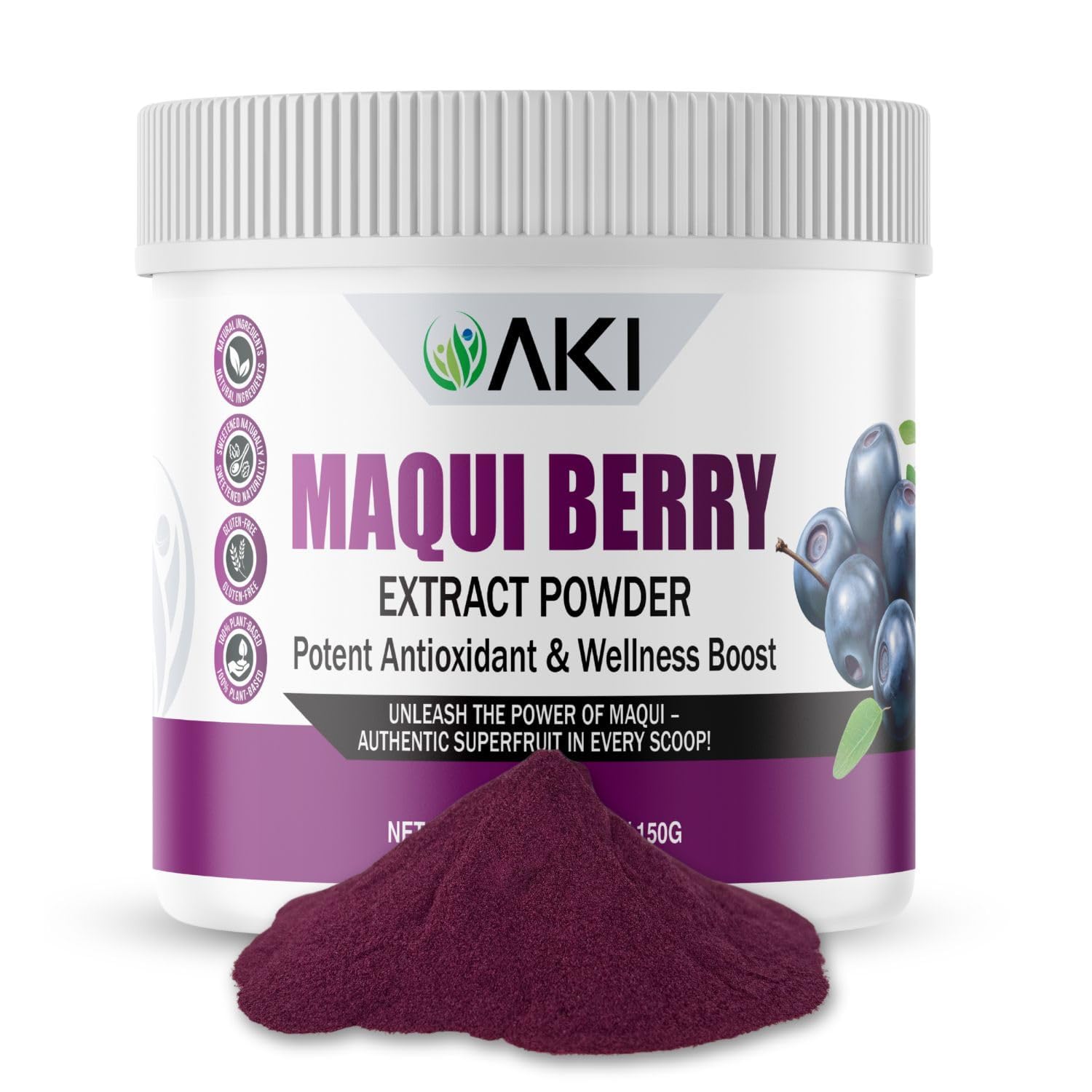 AKI Maqui Berry Extract Powder – Wild Harvested from Patagonia, High in Anthocyanins & Polyphenols, Freeze-Dried Superfruit for Smoothies, Non-GMO, Vegan, 150g/ 5.3 oz AKI ORGANICBuy Supplements Australia