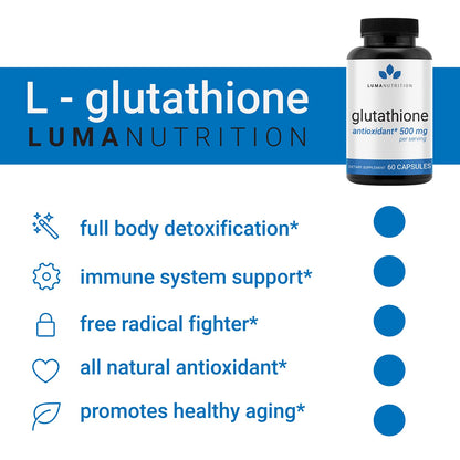 Premium Glutathione - Reduced Glutathione 500mg - Glutathione Supplement - L-Glutathione Luma NutritionBuy Supplements Australia
