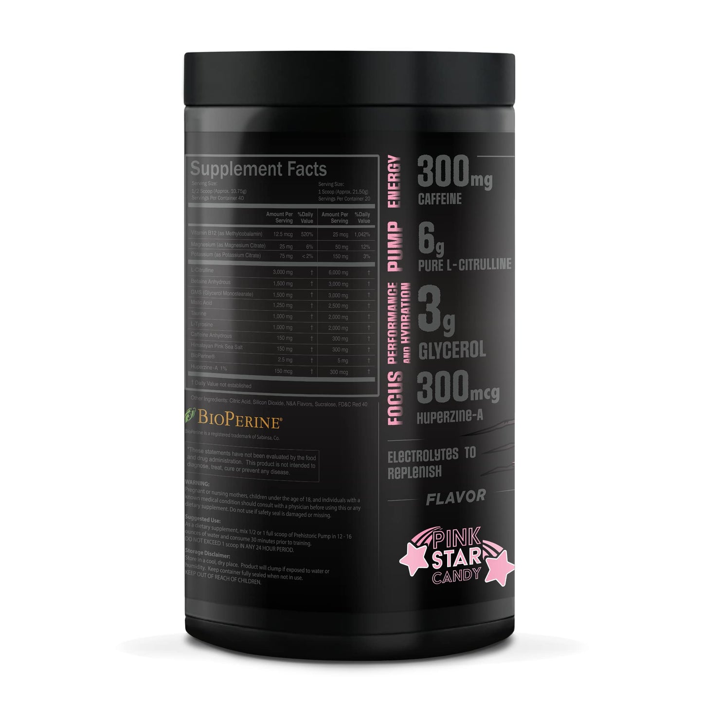 Natty Labs Prehistoric Pump Pre Workout - Preworkout Energy Supplement · 300mg Caffeine · Energy · Focus · Pump · Electrolytes · Hydration · Vitamins - 40 Servings (Pink Star Candy)