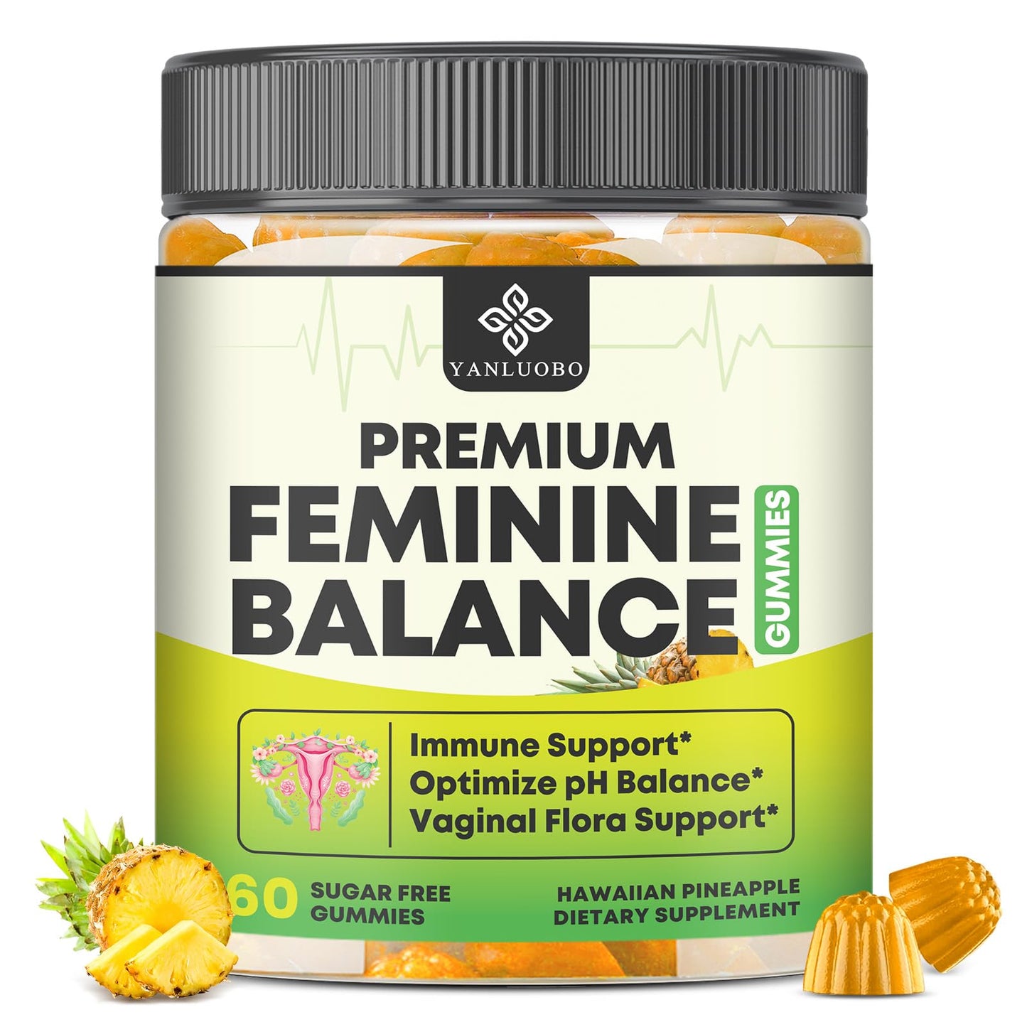 YANLUOBO Feminine Balance Probiotic Gummies - Women's Vaginal Health Support | PH Balance & Odor, Flora, Immune Support | Probiotics for Women, Vegan Pineapple Flavor, 60 Count YANLUOBOBuy Supplements Australia