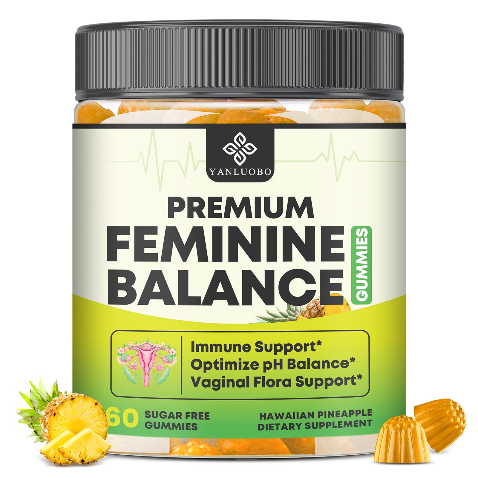 YANLUOBO Feminine Balance Probiotic Gummies - Women's Vaginal Health Support | PH Balance & Odor, Flora, Immune Support | Probiotics for Women, Vegan Pineapple Flavor, 60 Count YANLUOBOBuy Supplements Australia