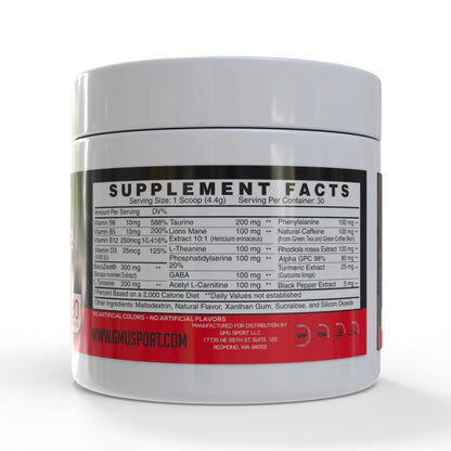 GMU SPORT Nootro-Prime Brain Boost - Focus Brain Supplement - Mushroom Supplement Powder with Alpha GPC, Nootropic Brain Supplements for Memory and Focus with Lions Mane, 30 Servings, Tropical Flavor GMU SPORTBuy Supplements Australia